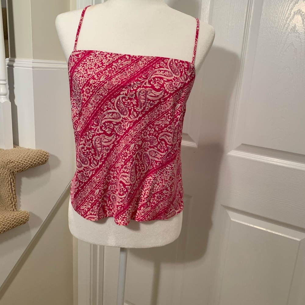 EUC silk spaghetti strap top. Pretty pink pattern